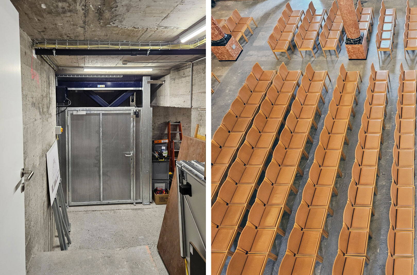 Besonderer Mehrwert für Sigrist und Team: die Hebebühne erleichtert das Verstauen der Bestuhlung im Keller erheblich und gewährleistet die Arbeitssicherheit. Ab dem Frühjahr kann das Kirchenschiff multifunktional genutzt werden: Sperrige Stühle aus den 70er-Jahren werden durch Stapelbare ersetzt werden.